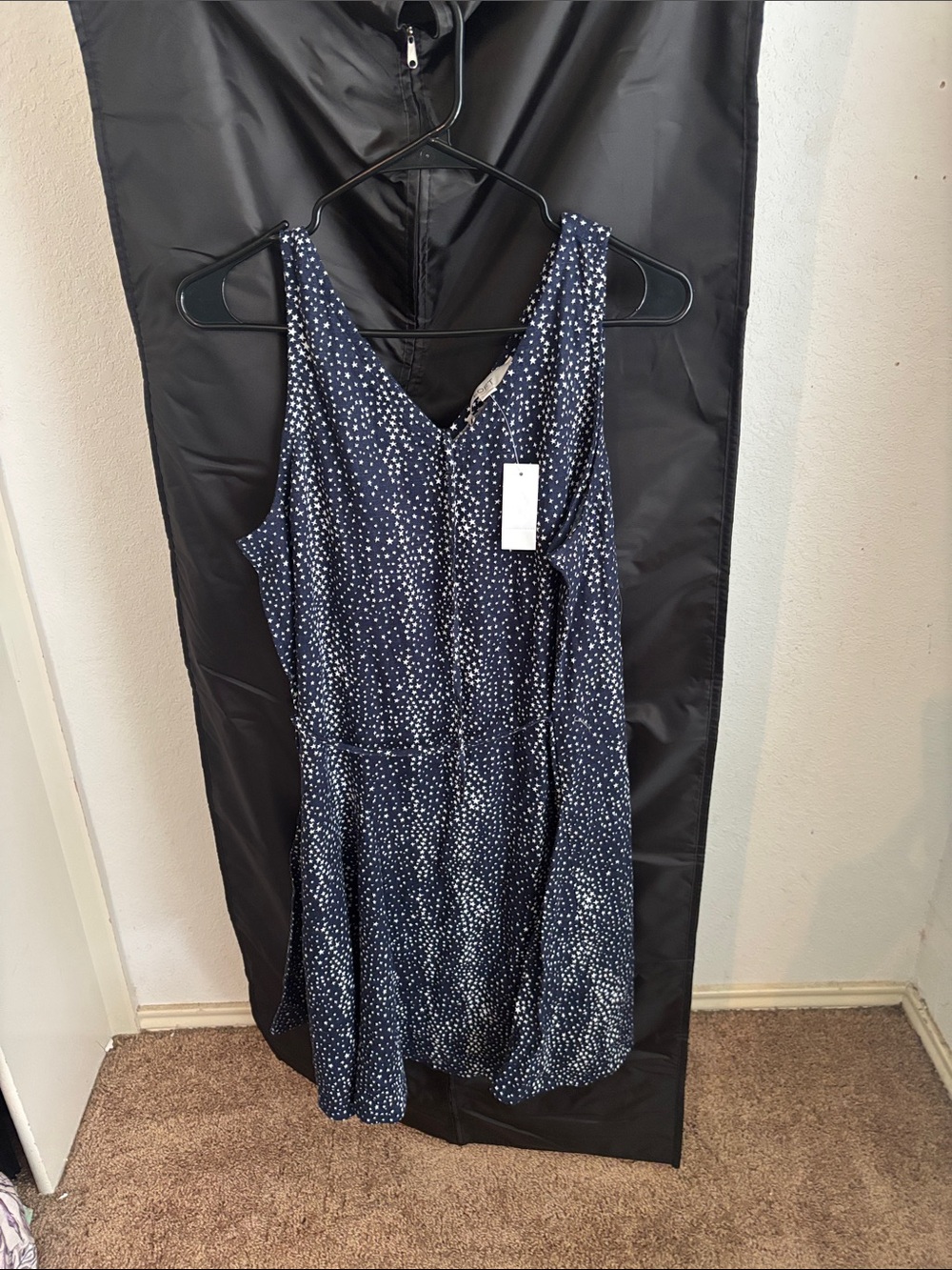 LOFT Navy Sleeveless Midi Dress with White Dot Print